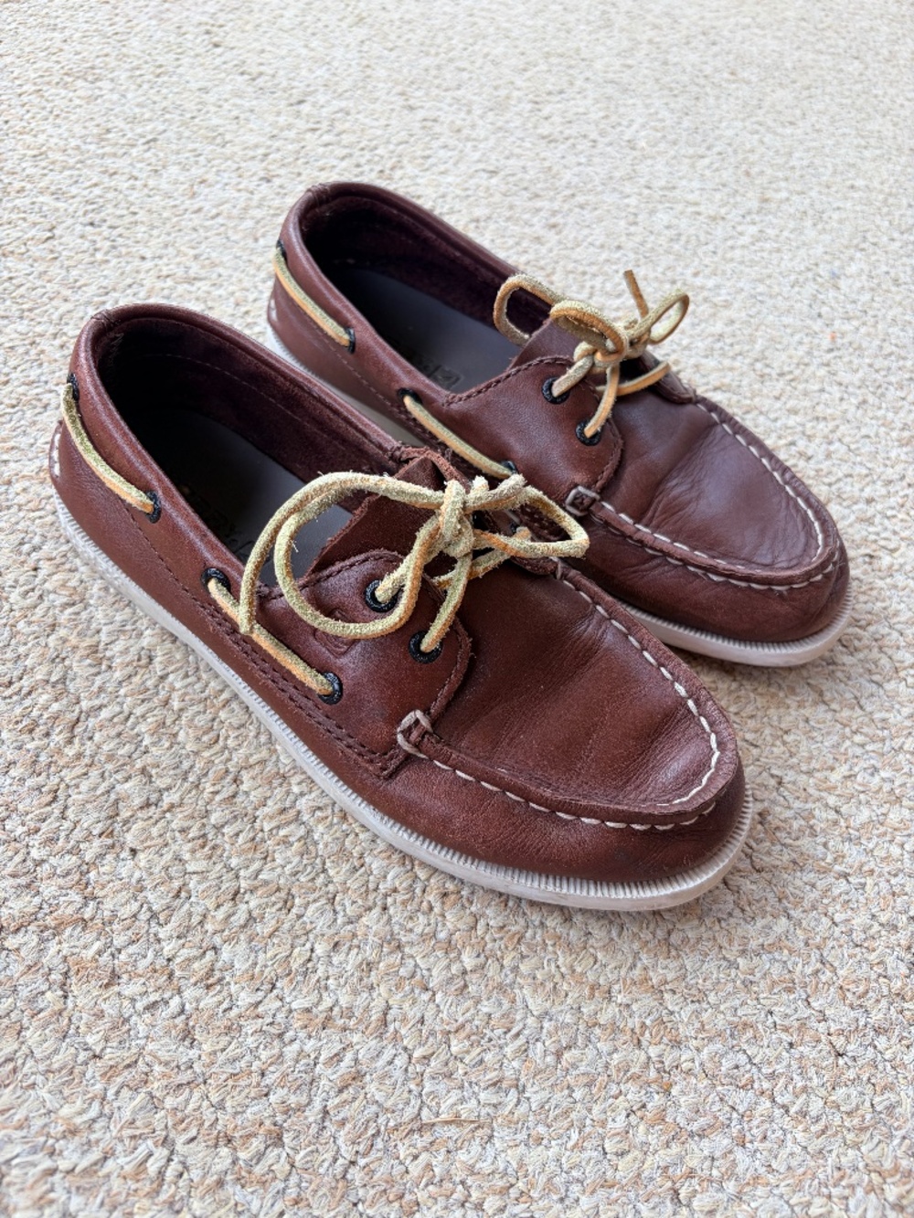 Sperry Boys Authentic Original Brown Leather Boat Shoes Size 1.5